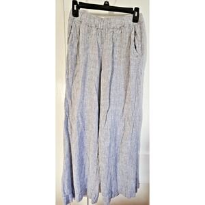 TAHARI women white 100% LINEN rayon Lining wide leg pants Small pullon‎ Small
